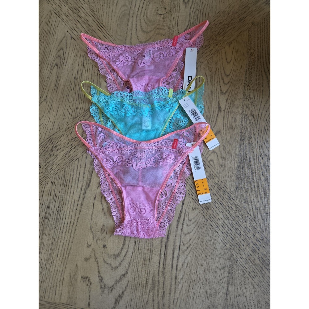 DKNY Lace Panties Lot Of 3 Size Small New Lacy Pink Aqua NWT Bikini